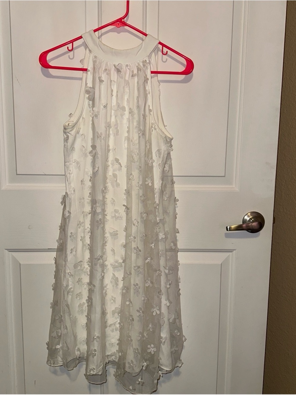 White Floral Appliqué Halter Dress